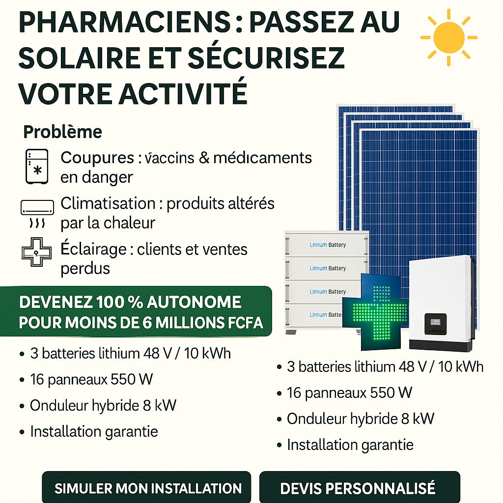 💊🌞 Pharmaciens : devenez 100 % autonomes en énergie solaire pour moins de 6 millions FCFA